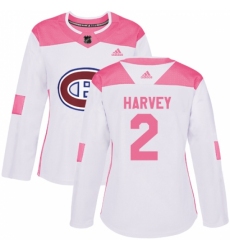 Women's Adidas Montreal Canadiens #2 Doug Harvey Authentic White/Pink Fashion NHL Jersey