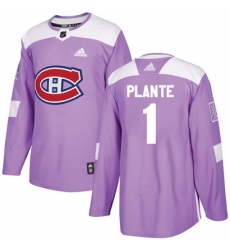 Men's Adidas Montreal Canadiens #1 Jacques Plante Authentic Purple Fights Cancer Practice NHL Jersey