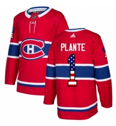 Men's Adidas Montreal Canadiens #1 Jacques Plante Authentic Red USA Flag Fashion NHL Jersey