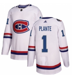Men's Adidas Montreal Canadiens #1 Jacques Plante Authentic White 2017 100 Classic NHL Jersey