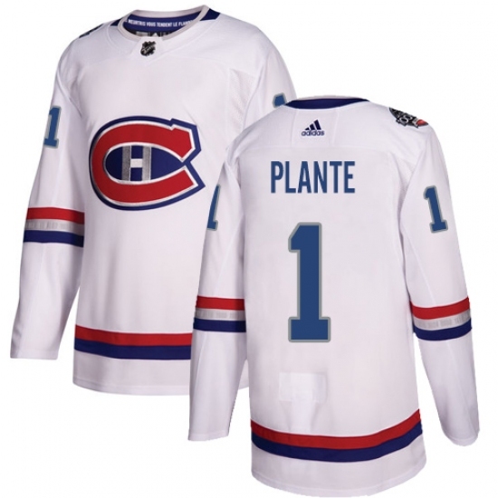 Men's Adidas Montreal Canadiens #1 Jacques Plante Authentic White 2017 100 Classic NHL Jersey Men's Adidas Montreal Canadiens #1 Jacques Plante Authentic White 2017 100 Classic NHL Jersey