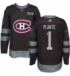 Men's Adidas Montreal Canadiens #1 Jacques Plante Premier Black 1917-2017 100th Anniversary NHL Jersey