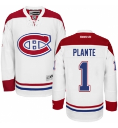 Men's Reebok Montreal Canadiens #1 Jacques Plante Authentic White Away NHL Jersey