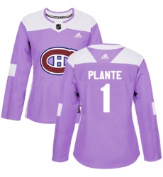 Women's Adidas Montreal Canadiens #1 Jacques Plante Authentic Purple Fights Cancer Practice NHL Jersey