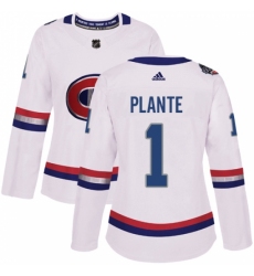 Women's Adidas Montreal Canadiens #1 Jacques Plante Authentic White 2017 100 Classic NHL Jersey
