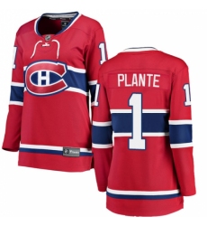 Women's Montreal Canadiens #1 Jacques Plante Authentic Red Home Fanatics Branded Breakaway NHL Jersey