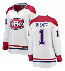 Women's Montreal Canadiens #1 Jacques Plante Authentic White Away Fanatics Branded Breakaway NHL Jersey