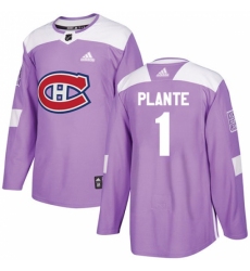 Youth Adidas Montreal Canadiens #1 Jacques Plante Authentic Purple Fights Cancer Practice NHL Jersey