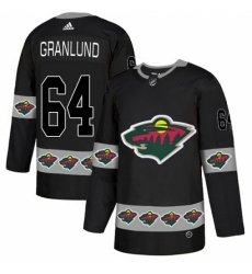 Men's Adidas Minnesota Wild #64 Mikael Granlund Authentic Black Team Logo Fashion NHL Jersey