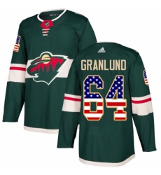 Men's Adidas Minnesota Wild #64 Mikael Granlund Authentic Green USA Flag Fashion NHL Jersey