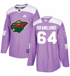 Men's Adidas Minnesota Wild #64 Mikael Granlund Authentic Purple Fights Cancer Practice NHL Jersey
