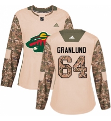 Women's Adidas Minnesota Wild #64 Mikael Granlund Authentic Camo Veterans Day Practice NHL Jersey