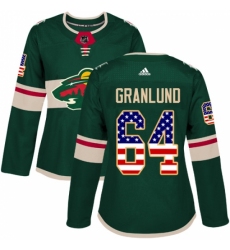 Women's Adidas Minnesota Wild #64 Mikael Granlund Authentic Green USA Flag Fashion NHL Jersey