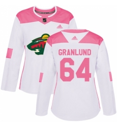 Women's Adidas Minnesota Wild #64 Mikael Granlund Authentic White/Pink Fashion NHL Jersey