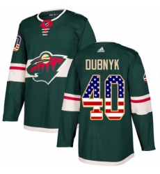 Men's Adidas Minnesota Wild #40 Devan Dubnyk Authentic Green USA Flag Fashion NHL Jersey