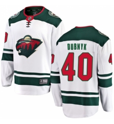 Men's Minnesota Wild #40 Devan Dubnyk Authentic White Away Fanatics Branded Breakaway NHL Jersey