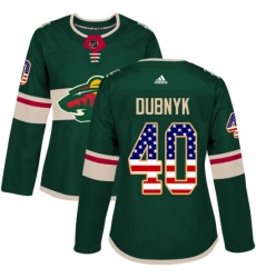Women's Adidas Minnesota Wild #40 Devan Dubnyk Authentic Green USA Flag Fashion NHL Jersey
