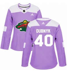 Women's Adidas Minnesota Wild #40 Devan Dubnyk Authentic Purple Fights Cancer Practice NHL Jersey