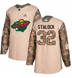 Men's Adidas Minnesota Wild #32 Alex Stalock Authentic Camo Veterans Day Practice NHL Jersey