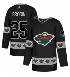 Men's Adidas Minnesota Wild #25 Jonas Brodin Authentic Black Team Logo Fashion NHL Jersey