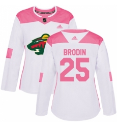 Women's Adidas Minnesota Wild #25 Jonas Brodin Authentic White/Pink Fashion NHL Jersey