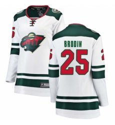 Women's Minnesota Wild #25 Jonas Brodin Authentic White Away Fanatics Branded Breakaway NHL Jersey