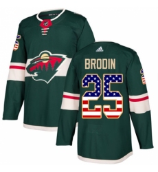 Youth Adidas Minnesota Wild #25 Jonas Brodin Authentic Green USA Flag Fashion NHL Jersey