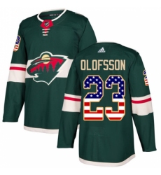 Men's Adidas Minnesota Wild #23 Gustav Olofsson Authentic Green USA Flag Fashion NHL Jersey