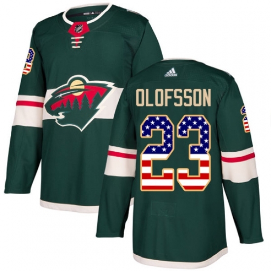 Men's Adidas Minnesota Wild #23 Gustav Olofsson Authentic Green USA Flag Fashion NHL Jersey Men's Adidas Minnesota Wild #23 Gustav Olofsson Authentic Green USA Flag Fashion NHL Jersey