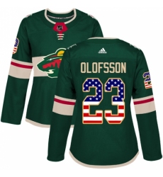 Women's Adidas Minnesota Wild #23 Gustav Olofsson Authentic Green USA Flag Fashion NHL Jersey