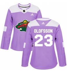 Women's Adidas Minnesota Wild #23 Gustav Olofsson Authentic Purple Fights Cancer Practice NHL Jersey