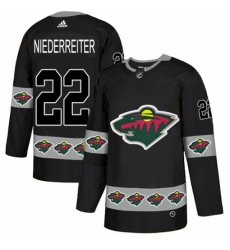 Men's Adidas Minnesota Wild #22 Nino Niederreiter Authentic Black Team Logo Fashion NHL Jersey