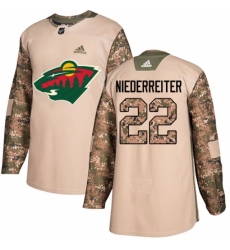 Men's Adidas Minnesota Wild #22 Nino Niederreiter Authentic Camo Veterans Day Practice NHL Jersey