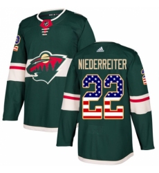 Men's Adidas Minnesota Wild #22 Nino Niederreiter Authentic Green USA Flag Fashion NHL Jersey
