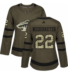 Women's Adidas Minnesota Wild #22 Nino Niederreiter Authentic Green Salute to Service NHL Jersey