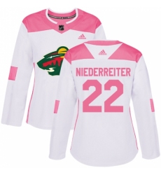 Women's Adidas Minnesota Wild #22 Nino Niederreiter Authentic White/Pink Fashion NHL Jersey
