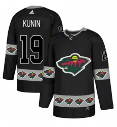 Men's Adidas Minnesota Wild #19 Luke Kunin Authentic Black Team Logo Fashion NHL Jersey