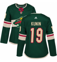 Women's Adidas Minnesota Wild #19 Luke Kunin Authentic Green Home NHL Jersey