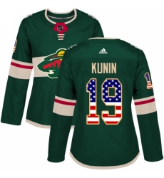 Women's Adidas Minnesota Wild #19 Luke Kunin Authentic Green USA Flag Fashion NHL Jersey