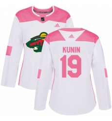 Women's Adidas Minnesota Wild #19 Luke Kunin Authentic White/Pink Fashion NHL Jersey