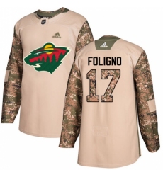Men's Adidas Minnesota Wild #17 Marcus Foligno Authentic Camo Veterans Day Practice NHL Jersey