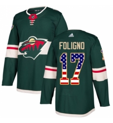 Men's Adidas Minnesota Wild #17 Marcus Foligno Authentic Green USA Flag Fashion NHL Jersey