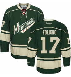 Men's Reebok Minnesota Wild #17 Marcus Foligno Premier Green Third NHL Jersey