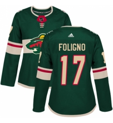 Women's Adidas Minnesota Wild #17 Marcus Foligno Authentic Green Home NHL Jersey