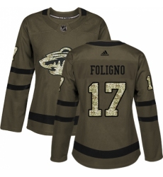Women's Adidas Minnesota Wild #17 Marcus Foligno Authentic Green Salute to Service NHL Jersey