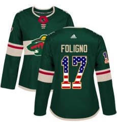 Women's Adidas Minnesota Wild #17 Marcus Foligno Authentic Green USA Flag Fashion NHL Jersey Women's Adidas Minnesota Wild #17 Marcus Foligno Authentic Green USA Flag Fashion NHL Jersey