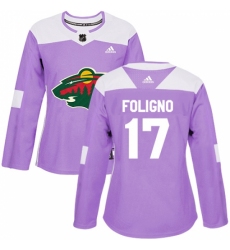 Women's Adidas Minnesota Wild #17 Marcus Foligno Authentic Purple Fights Cancer Practice NHL Jersey Women's Adidas Minnesota Wild #17 Marcus Foligno Authentic Purple Fights Cancer Practice NHL Jersey
