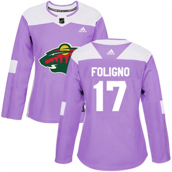 Women's Adidas Minnesota Wild #17 Marcus Foligno Authentic Purple Fights Cancer Practice NHL Jersey Women's Adidas Minnesota Wild #17 Marcus Foligno Authentic Purple Fights Cancer Practice NHL Jersey