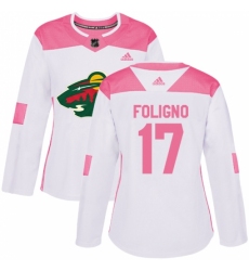 Women's Adidas Minnesota Wild #17 Marcus Foligno Authentic White/Pink Fashion NHL Jersey Women's Adidas Minnesota Wild #17 Marcus Foligno Authentic White/Pink Fashion NHL Jersey