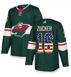 Men's Adidas Minnesota Wild #16 Jason Zucker Authentic Green USA Flag Fashion NHL Jersey